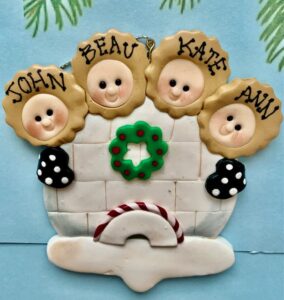 SNOW-FAMILY OF 4 ON CHRISTMAS IGLOO