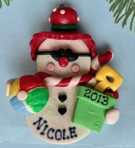 BEACH SNOWMAN PERSONALIZED CHRISTMAS ORNAMENT