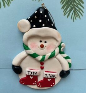 SNOWMAN WITH 2 CHRISTMAS STOCKINGS