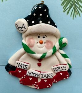 SNOW-FAMILY OF 4 ON CHRISTMAS STOCKINGS
