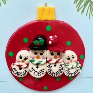 SNO-FAMILY ON RED POLKA-DOT CHRISTMAS BALL.