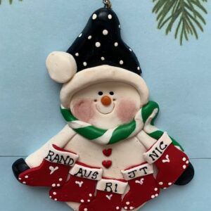 SNOWMAN WITH 5 CHRISTGMAS STOCKING PERSONALIZED ORNAMENT