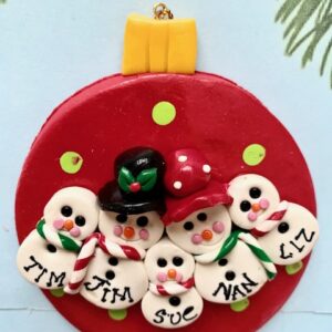 RED CHRISTMAS BALL WITH 5 SNOWMEN PERSONALIZED CHRISTMAS ORNAMENT